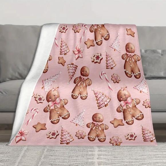 Contemporary Flannel Throw Blanket with Gingerbread & Candy Cane Pattern - Picture 6 of 7